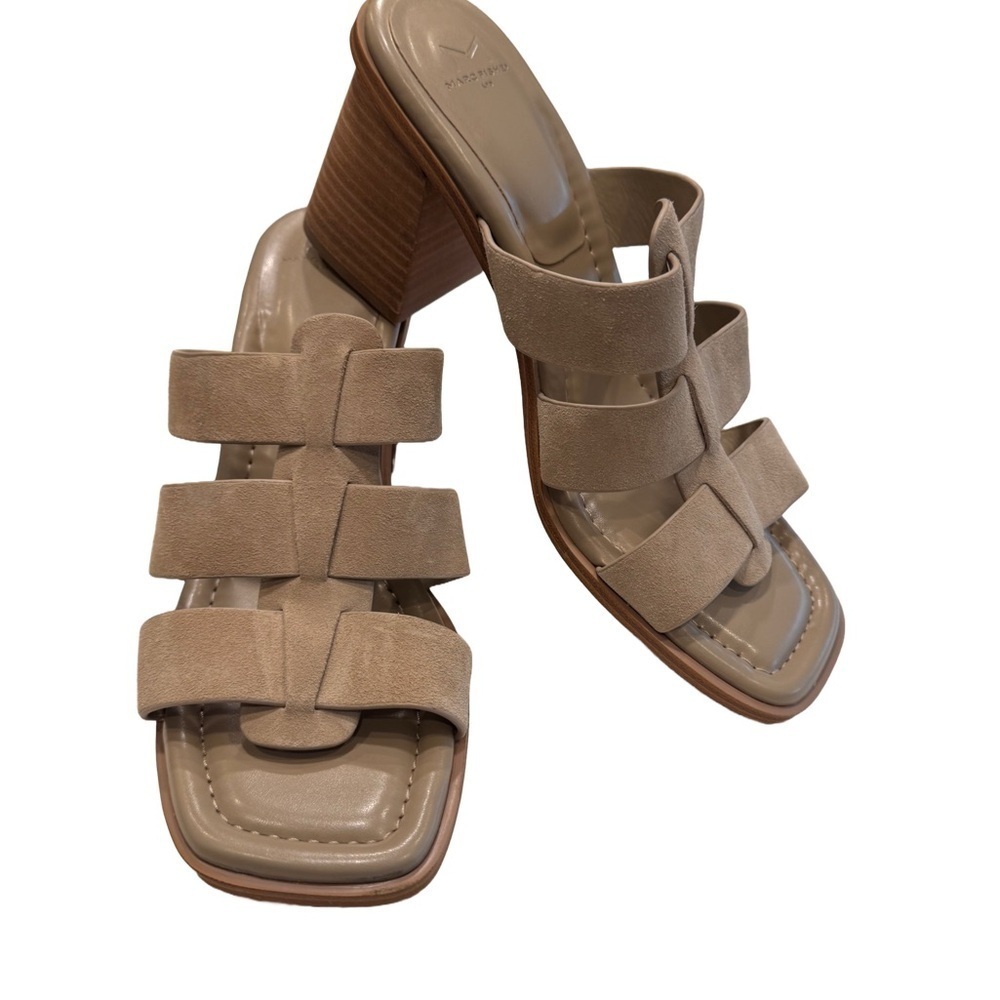 Marc Fisher LTD Louisa Leather Block Heel Slip On Sandals Gray Size 10 NEW - Picture 1 of 10